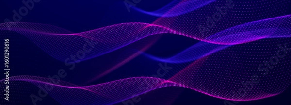 Obraz Particle stream. Purple background with many glowing particles. Information technology background. 3d rendering.