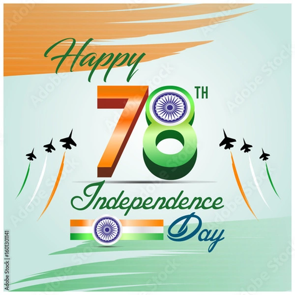 Fototapeta India Independence Day Square Banner Vector with Tricolor Flag and Ashoka Chakra Design