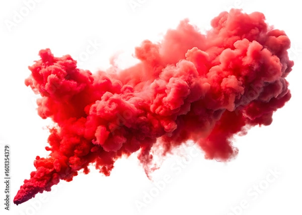 Fototapeta   red smoke bomb emitting vivid color isolated on white background PNG, AI GENERATED