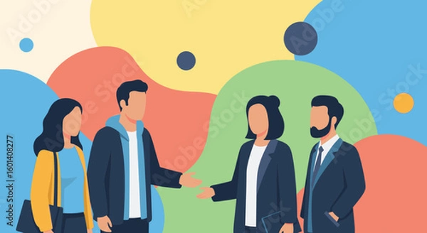 Fototapeta Diverse team meeting, collaboration, partnership concept illustration for website banners and presentations.