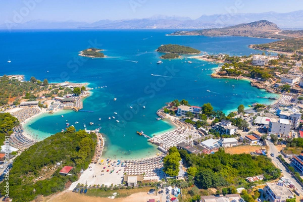 Obraz View of Bora Bora beach in Ksamil, Albanian Riviera. Ksamil islands are located near the Saranda, Albania.