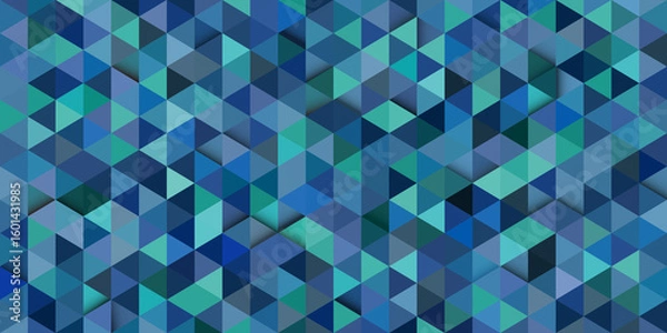 Obraz A geometric pattern of triangles in blue-green hues creates a sense of depth and volume. Abstract background for paper packaging, covers and branding.