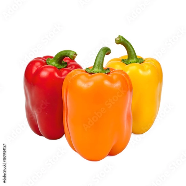 Fototapeta Vibrant mini sweet peppers in red orange yellow colors neatly arranged and centered on a white background