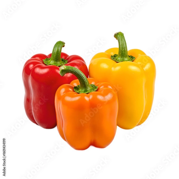 Fototapeta Vibrant mini sweet peppers in red orange yellow colors neatly arranged and centered on a white background