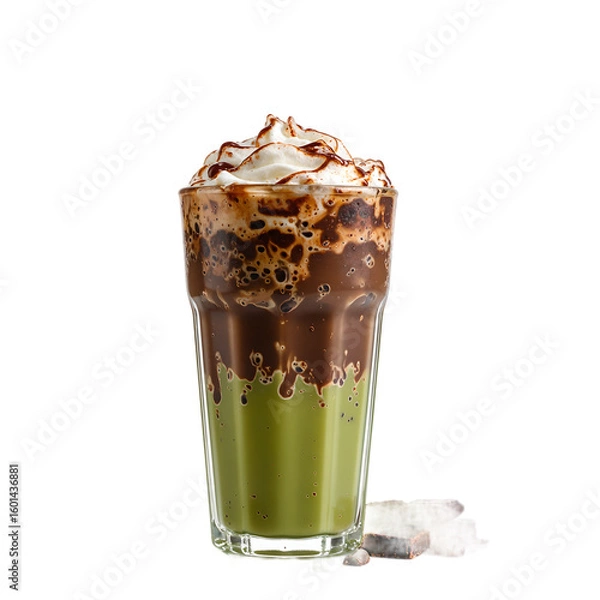 Fototapeta Refreshing matcha and chocolate swirl drink a delightful blend of flavors layered and garnished with milk Perfect for a unique and indulgent treat