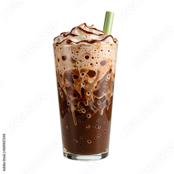 Fototapeta Refreshing matcha and chocolate swirl drink a delightful blend of flavors layered and garnished with milk Perfect for a unique and indulgent treat