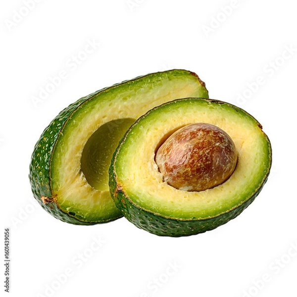 Fototapeta Fresh ripe avocado cut in half showcasing its bumpy green skin and seed Perfect for healthy eating or cooking concept