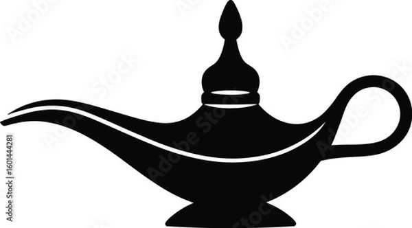 Fototapeta A stylized black silhouette of an Aladdin's lamp evokes magic and fantasy, perfect for designs needing a touch of Arabian Nights or mystical elements with its classic shape.