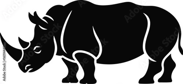 Fototapeta A bold rhinoceros silhouette stands powerfully, showcasing its iconic horn and sturdy build, perfect for wildlife illustrations, conservation projects, or graphic design elements.