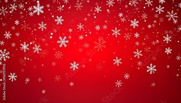 Fototapeta Falling snowflakes on a vibrant red background