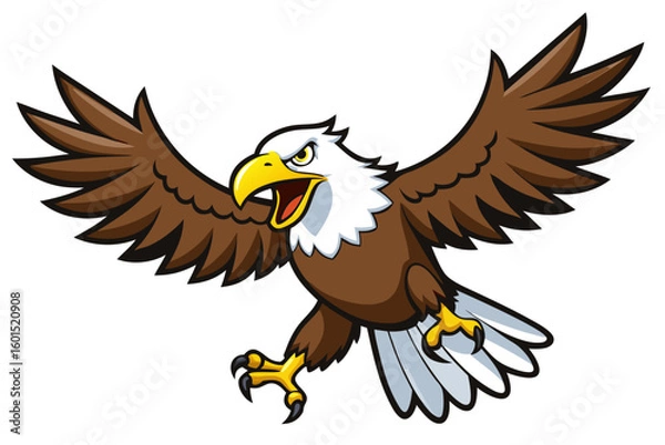 Obraz A bald eagle cartoon vector illustration flying with a red ribbon and a sign in its beak