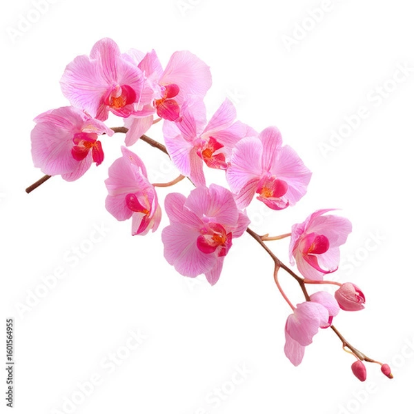 Fototapeta Pink orchid in full bloom against a clean backdrop. Delicate petals and vibrant colors create a stunning visual