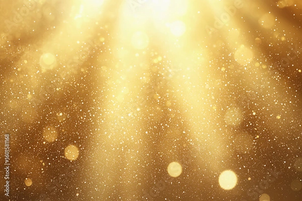 Fototapeta Golden light rays shine through sparkling dust particles, creating a warm, glowing, magical atmosphere.