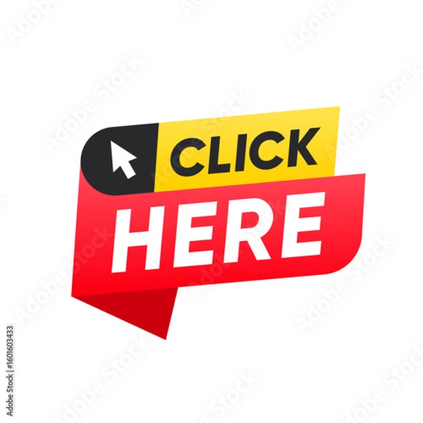 Obraz Click here Button with Cursor icon Label Vector Design