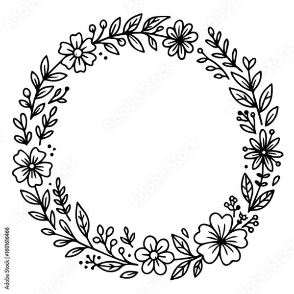 Fototapeta Flower frame with a doodle style. Luxury Flower Frames for Wedding Invitation Arts, Date Save Card Design Templates. Illustration of floral frame Vector.