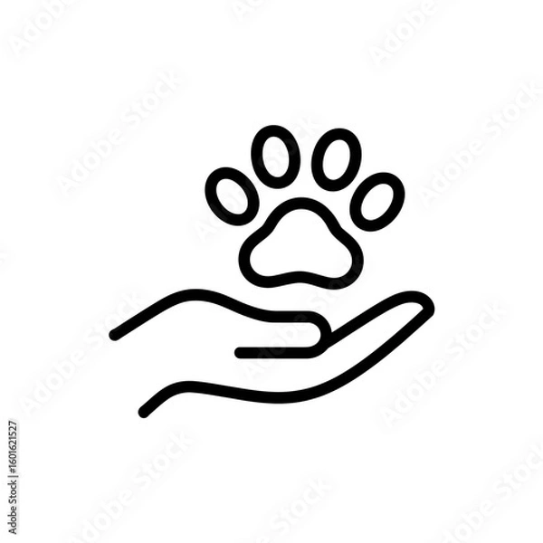 Fototapeta Simple line art icon of a hand holding a paw print symbolizing animal care and protection