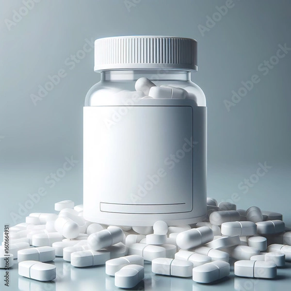 Fototapeta Medicine bottle and pills package mockup template object isolated