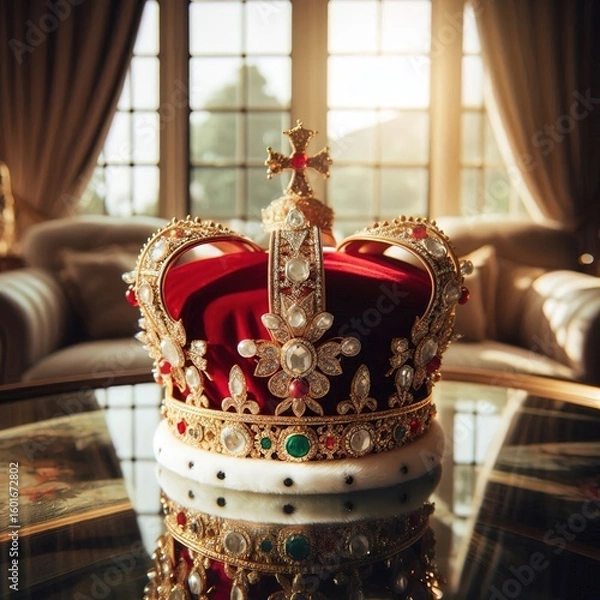 Fototapeta Golden crown on table king and queen concept monarch