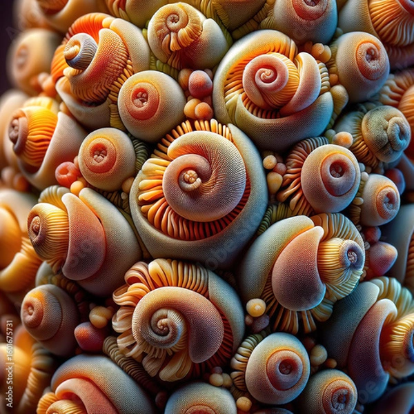 Fototapeta Sea shells collection background abstract microscope view illustration