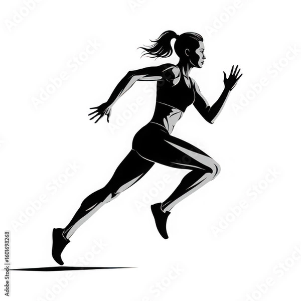 Fototapeta Athletic woman running fast silhouette isolated on transparent background