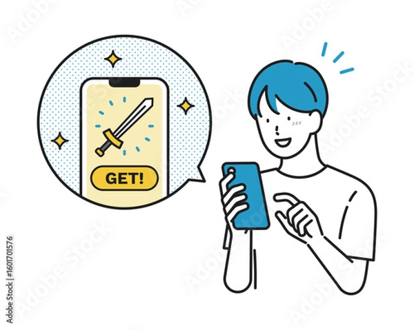 Obraz イラスト素材: スマホゲームで買い物をする男の子