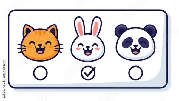 Fototapeta Cute Animal Cartoon Character Selection with Checkmark on Tablet Screen Vector Illustration