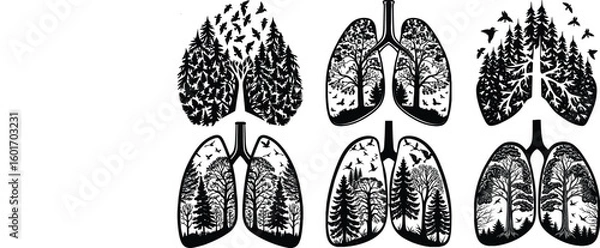 Obraz Lung Silhouette Filled with Forest Trees and Birds