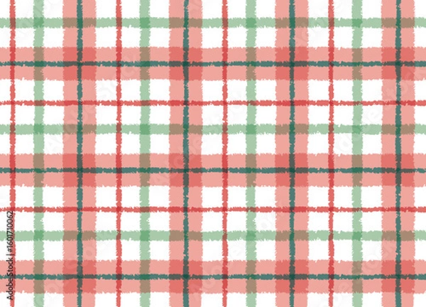 Obraz 赤と緑の手描きチェック柄