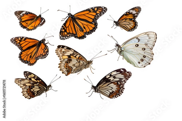 Fototapeta Vibrant collection of diverse butterflies showcasing intricate patterns and natural beauty for creative projects on transparent background, Png