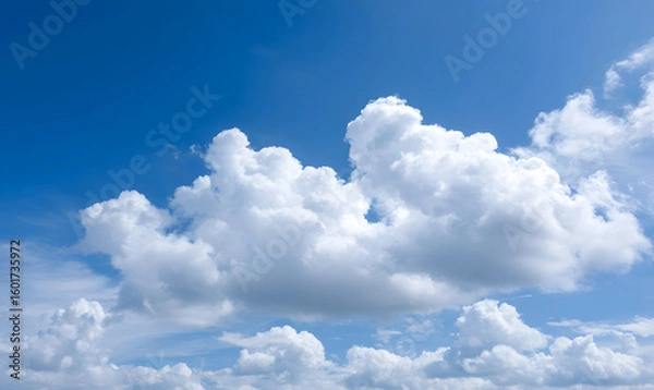 Fototapeta Clear blue sky with fluffy white clouds bright sunny day peaceful natural background vibrant atmosphere. generative ai