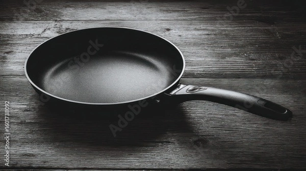 Obraz Empty Frying Pan on Rustic Wooden Table