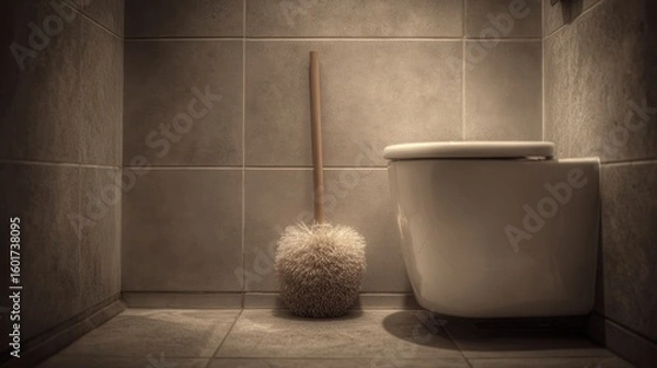Obraz Clean Toilet and Brush in a Modern Bathroom