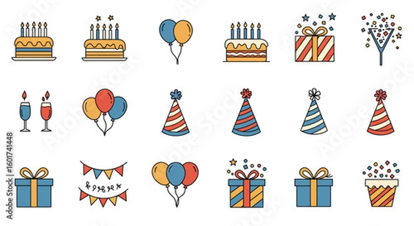 Obraz Colorful Birthday Party Elements Collection