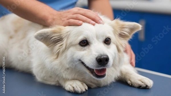 Fototapeta Dog being examined by a person