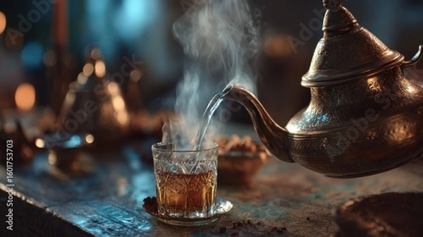 Fototapeta Aromatic tea poured into a glass