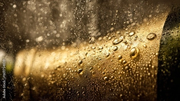 Obraz Champagne bottle detail, water droplets and bubbles