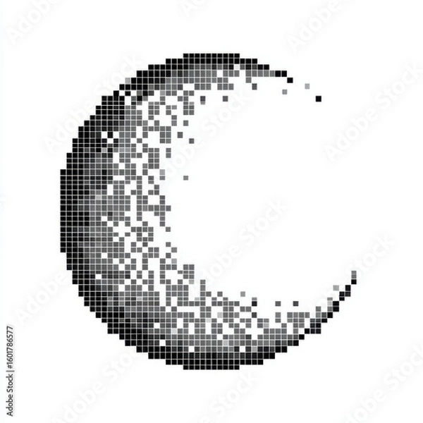Fototapeta Abstract Grayscale Pixelated Crescent Moon