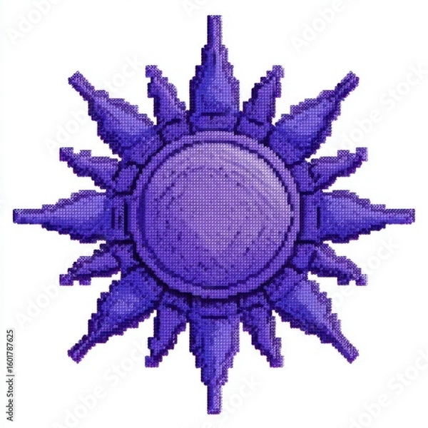 Fototapeta Abstract Purple Pixelated Sunburst Design on White Background