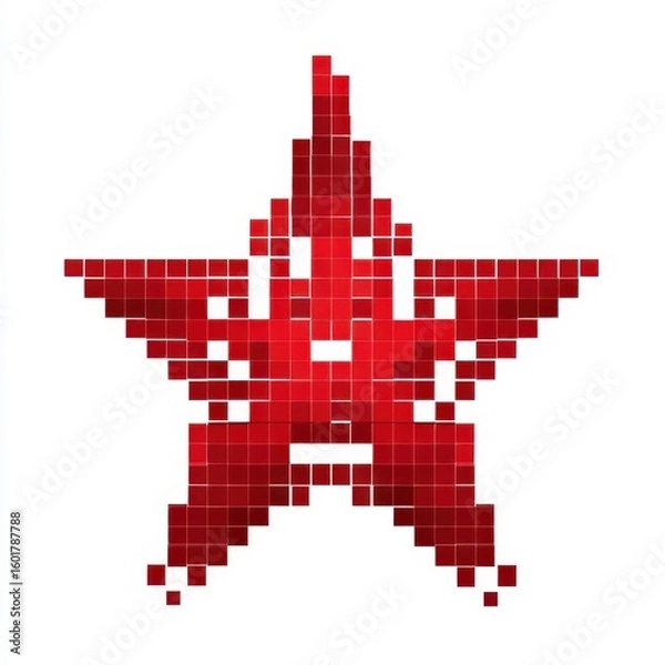 Fototapeta Abstract Red Pixel Star Detailed Geometric Design on White