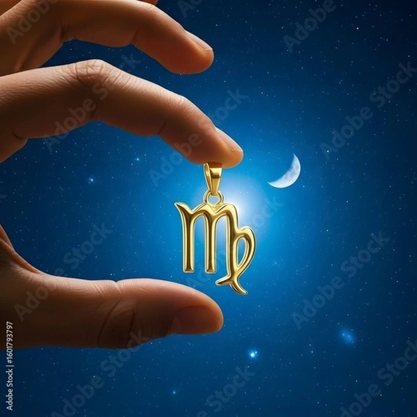 Obraz Zodiac Sign Pendant in Hand with Universe Background