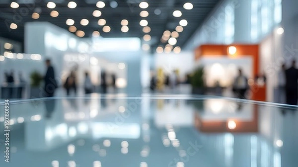 Fototapeta Blurry Exhibition Gathering: An expansive and blurred exhibition hall, showcasing a multitude of activities. The blurred ambiance conveys a sense of collective engagement.