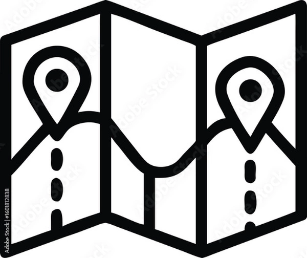 Fototapeta Navigational Map Illustration: A stylized illustration of a folded map, featuring pinpointed locations linked by a winding route, symbolizing journey, direction, and exploration.