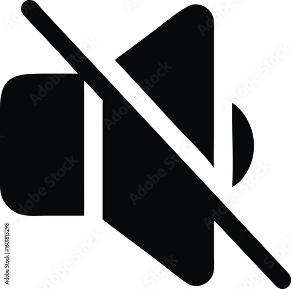Fototapeta Speaker Icon with Mute Symbol Depicted in Black Line Art on White