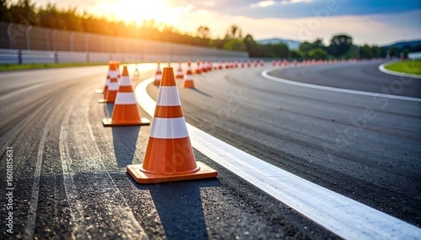 Obraz Racing track with orange cones