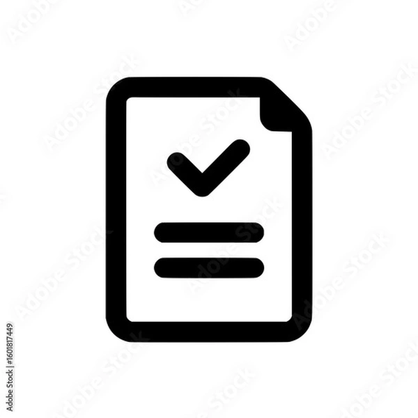 Fototapeta Minimal icon of a document with a checkmark, representing approved files, verification, reports, or certification.
