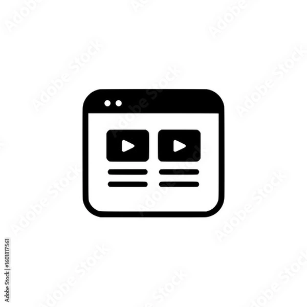 Fototapeta Simple web browser window icon with video play buttons, representing online video content, streaming platforms, or digital tutorials.