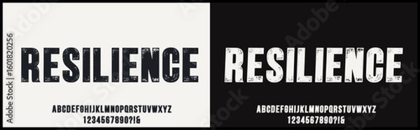 Obraz Condensed grunge and texture vector font. Alphabet uppercase and number with urban style. Typography for poster, music, fashion, and movie.