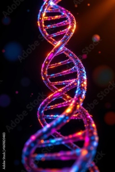 Fototapeta Luminous Double Helix with Bokeh Effect Dark Background