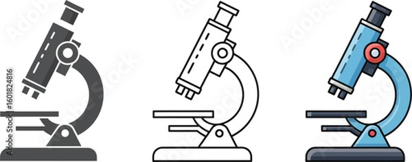 Fototapeta Microscope icons in different styles for scientific research and laboratory analysis