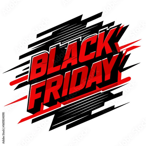 Obraz Dynamic "Black Friday" text design with bold red and black abstract streaks, perfect for sales promotions